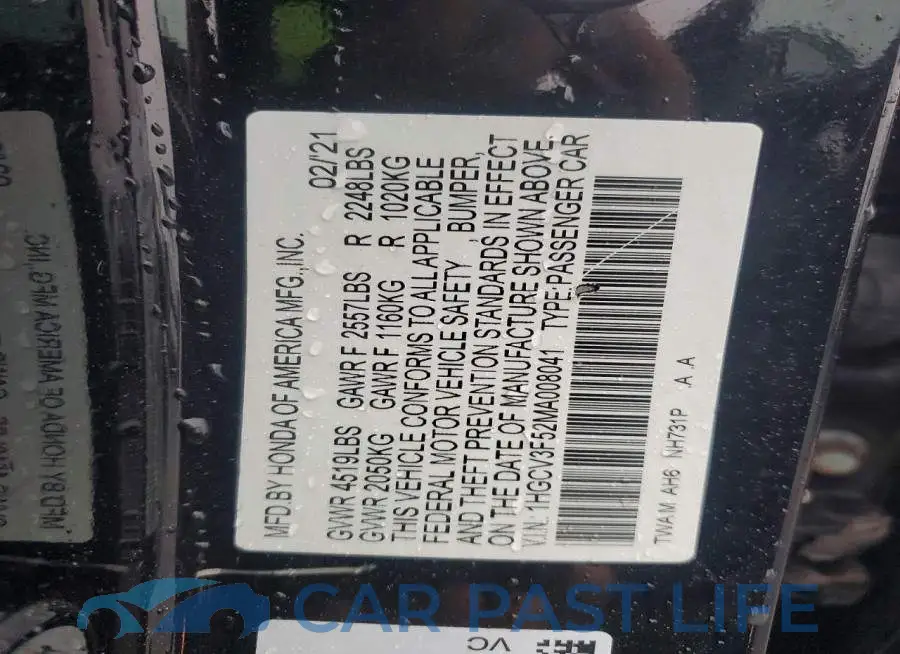 1HGCV3F52MA008041# 12