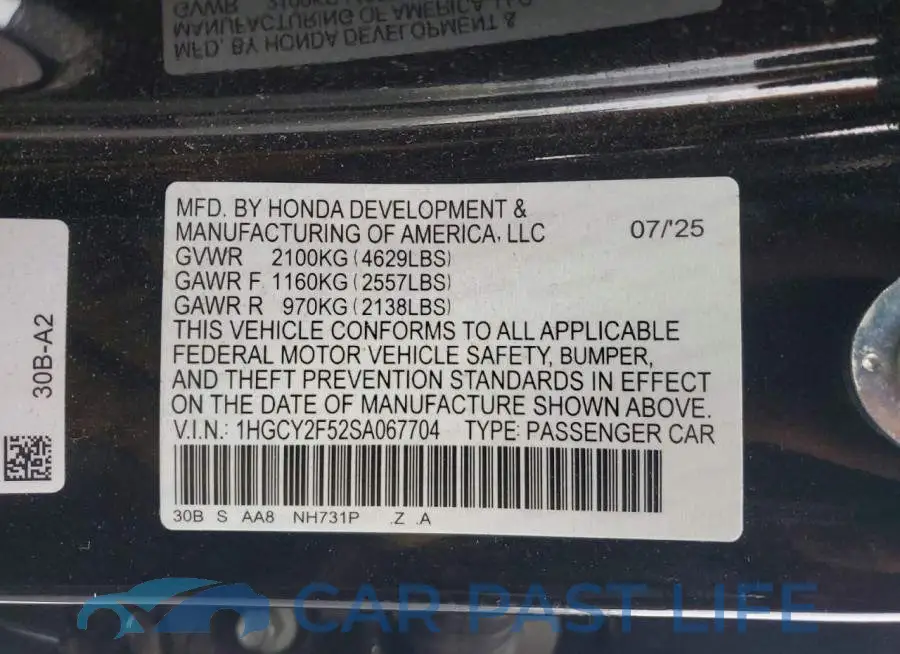 1HGCY2F52SA067704# 12