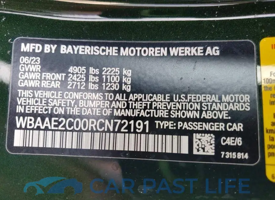 WBAAE2C00RCN72191# 12