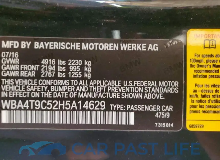 WBA4T9C52H5A14629# 12