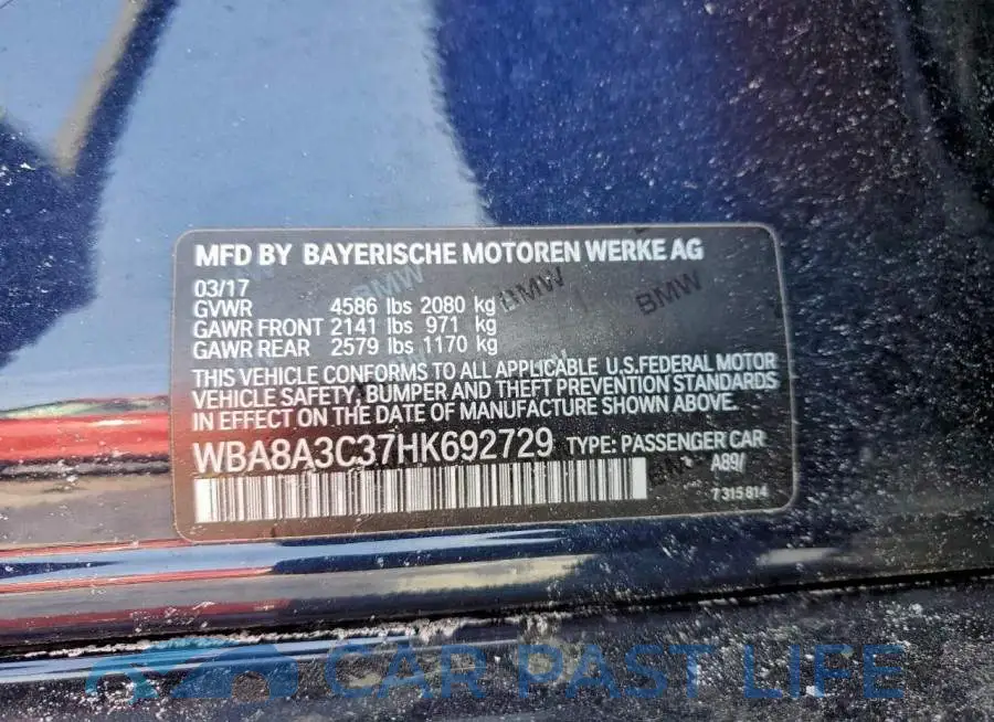 WBA8A3C37HK692729# 12