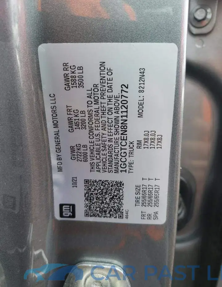 1GCGTCEN8N1120772# 13