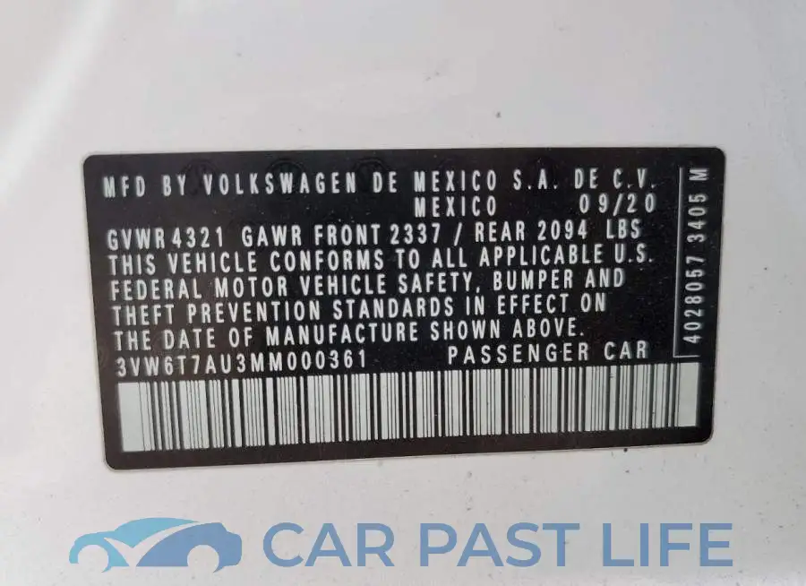 3VW6T7AU3MM000361# 12