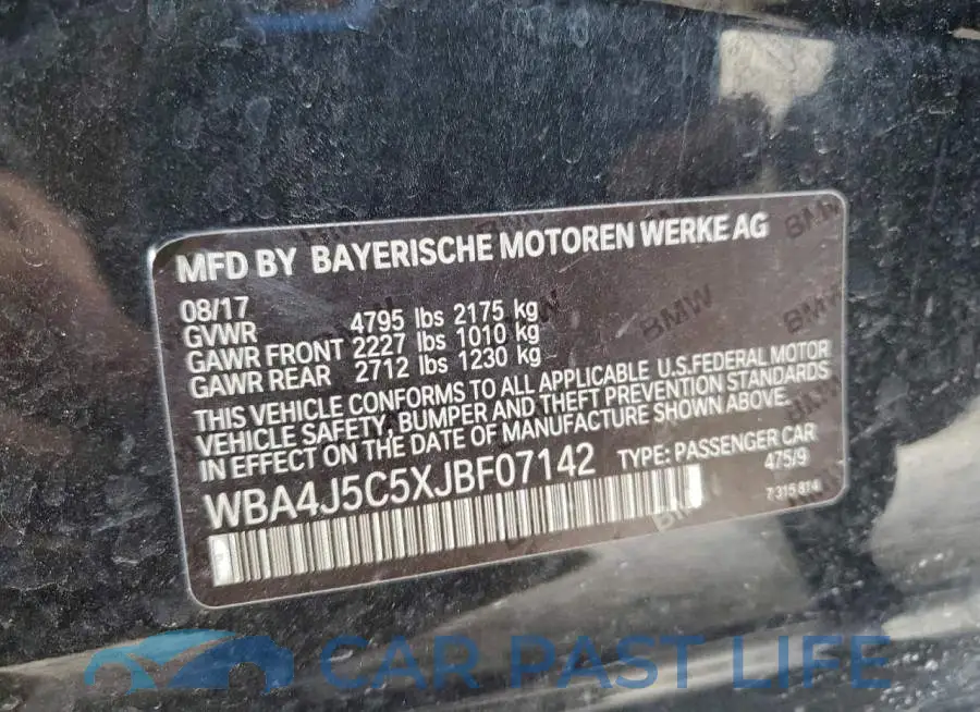 WBA4J5C5XJBF07142# 12