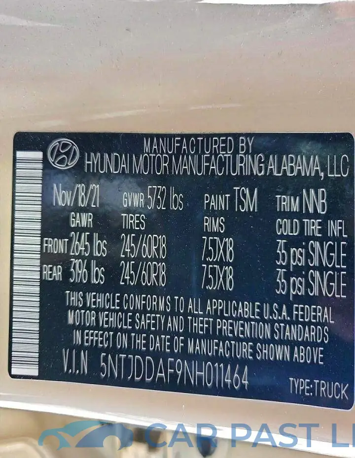 5NTJDDAF9NH011464# 12