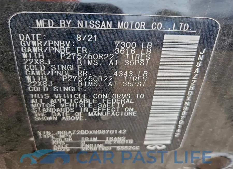 JN8AZ2BDXN9870142# 14