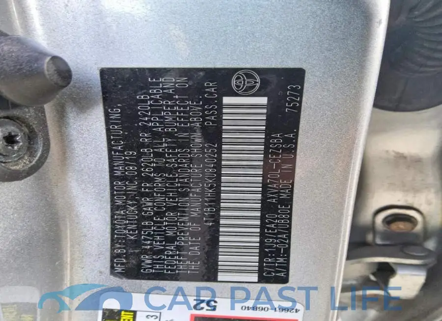 4T1B11HK5KU840252# 12