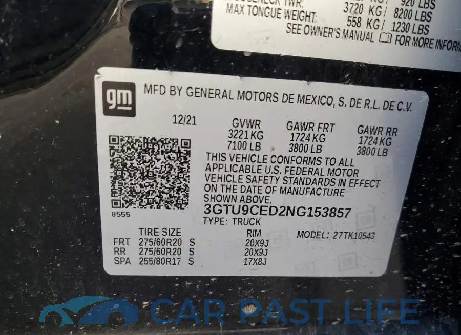 3GTU9CED2NG153857# 12