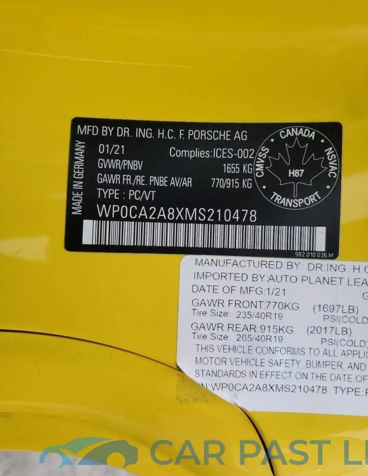 WP0CA2A8XMS210478# 13