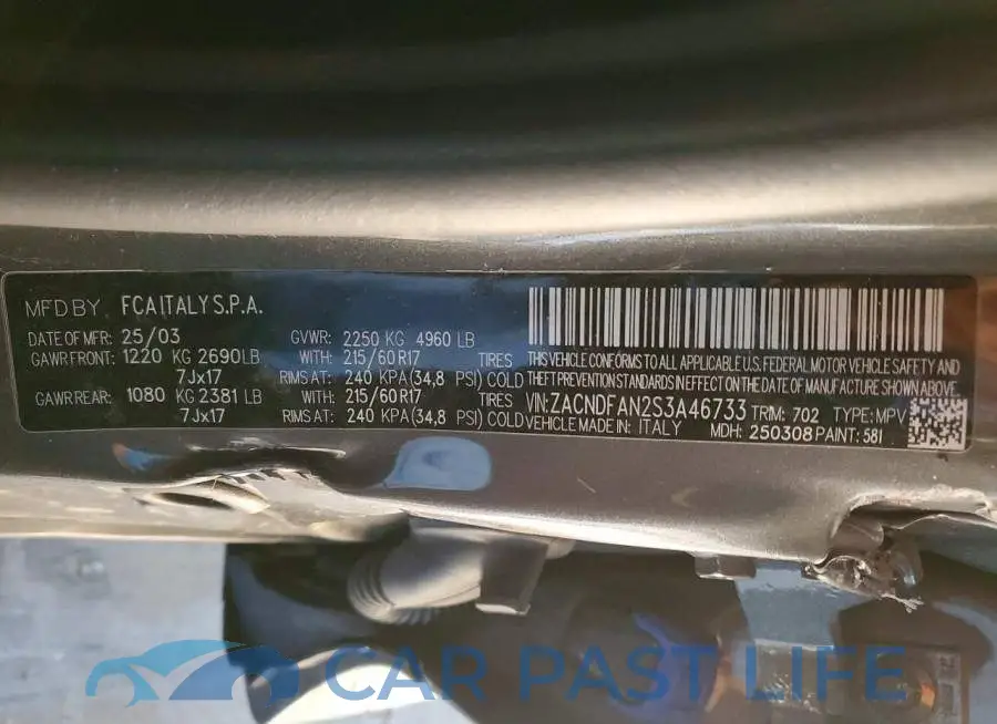 ZACNDFAN2S3A46733# 12