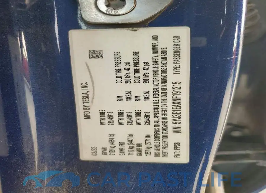 5YJ3E1EAXNF191215# 12