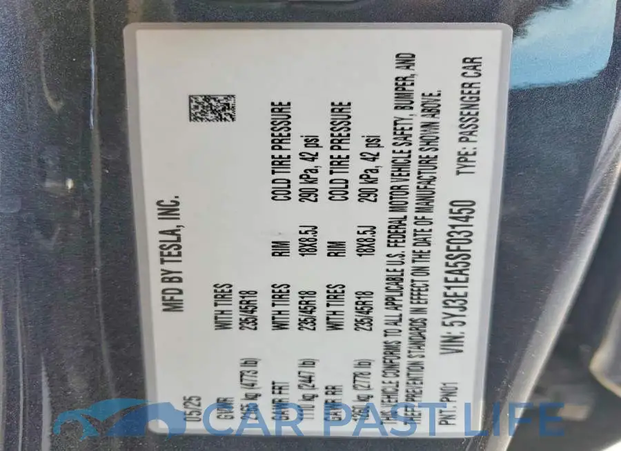 5YJ3E1EA5SF031450# 12