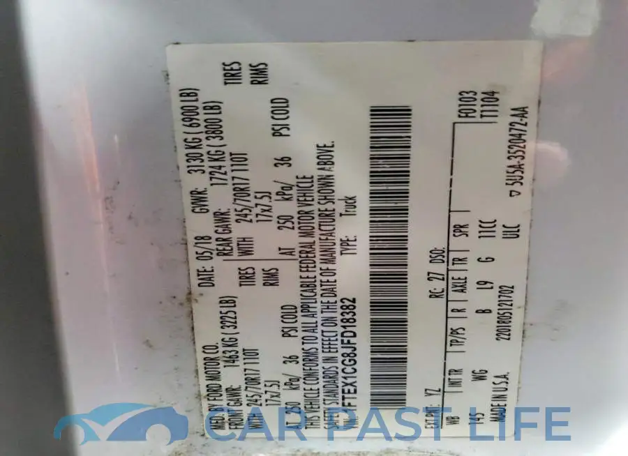 1FTEX1CG8JFD18382# 12