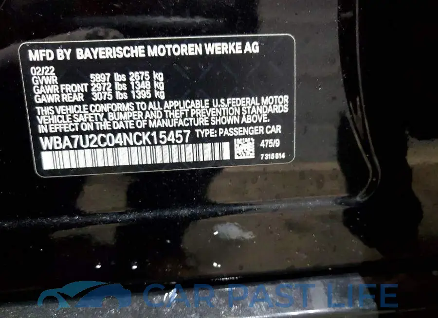 WBA7U2C04NCK15457# 13