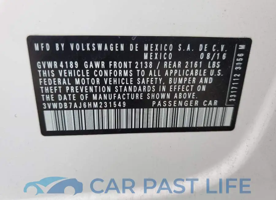 3VWDB7AJ6HM231549# 12