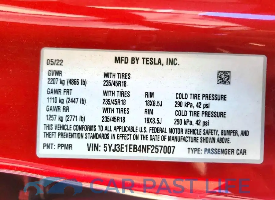 5YJ3E1EB4NF257007# 13