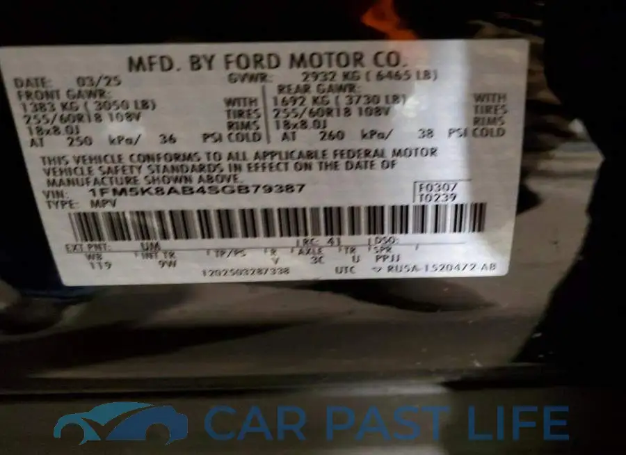 1FM5K8AB4SGB79387# 14
