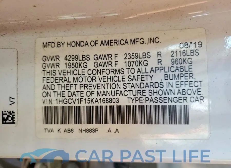 1HGCV1F15KA168803# 13