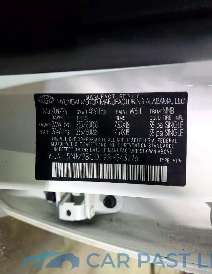 5NMJBCDE9SH543226# 14