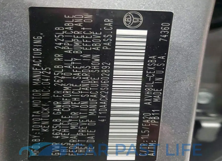 4T1DAACK2SU602892# 12