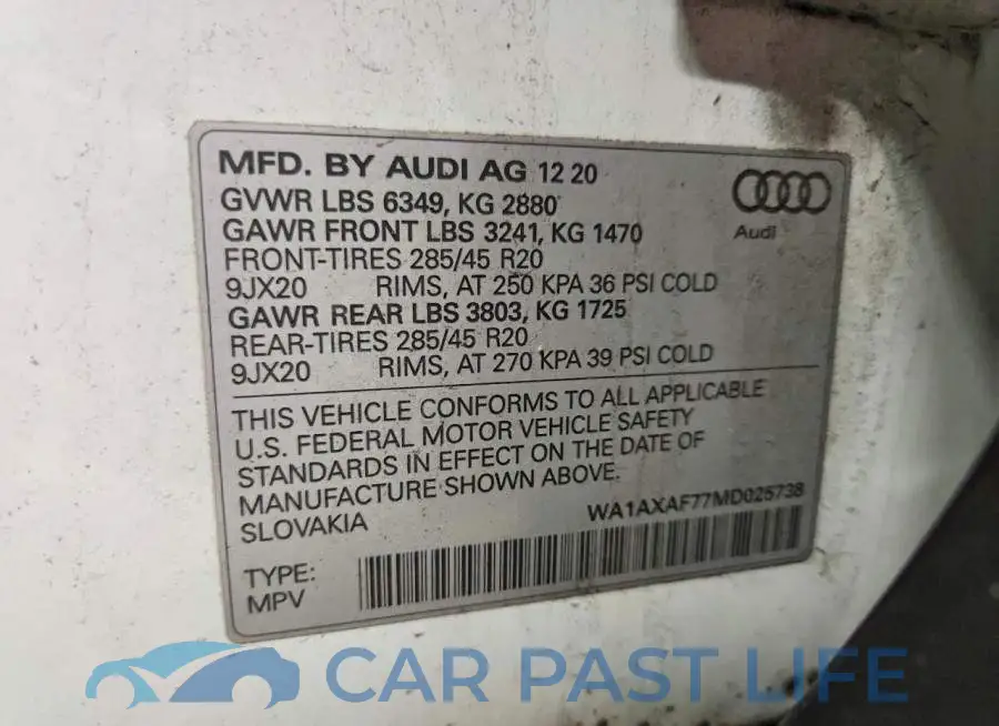 WA1AXAF77MD025738# 13