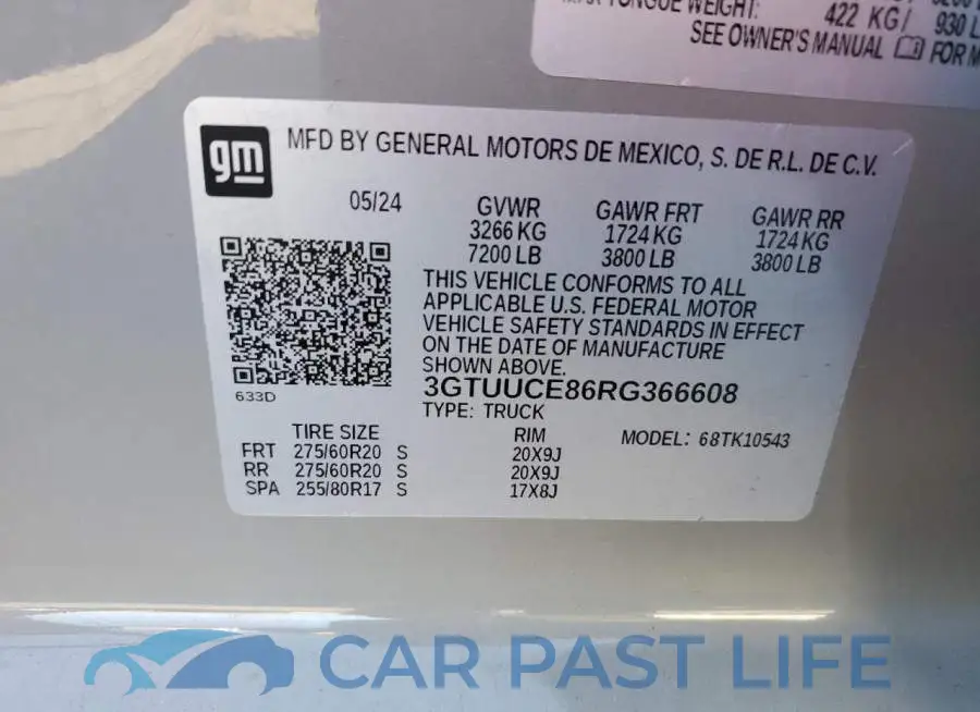 3GTUUCE86RG366608# 12