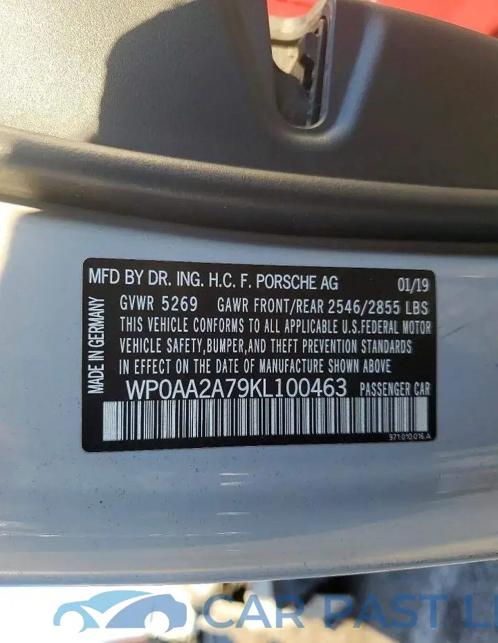 WP0AA2A79KL100463# 12
