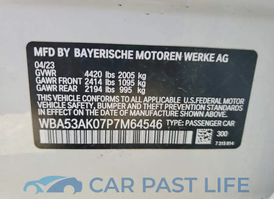 WBA53AK07P7M64546# 12