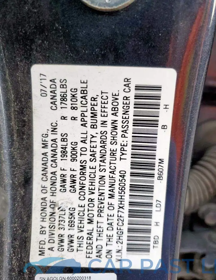 2HGFC2F7XHH560540# 13