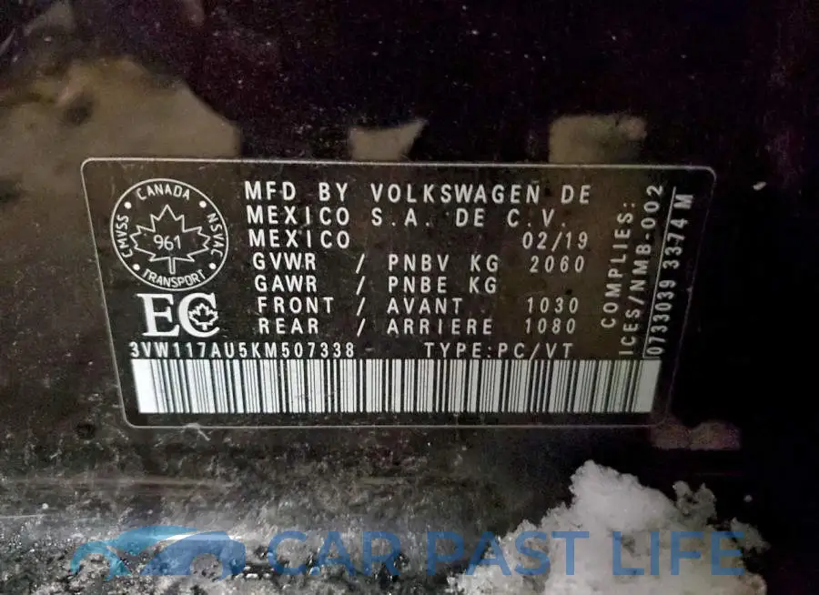 3VW117AU5KM507338# 12
