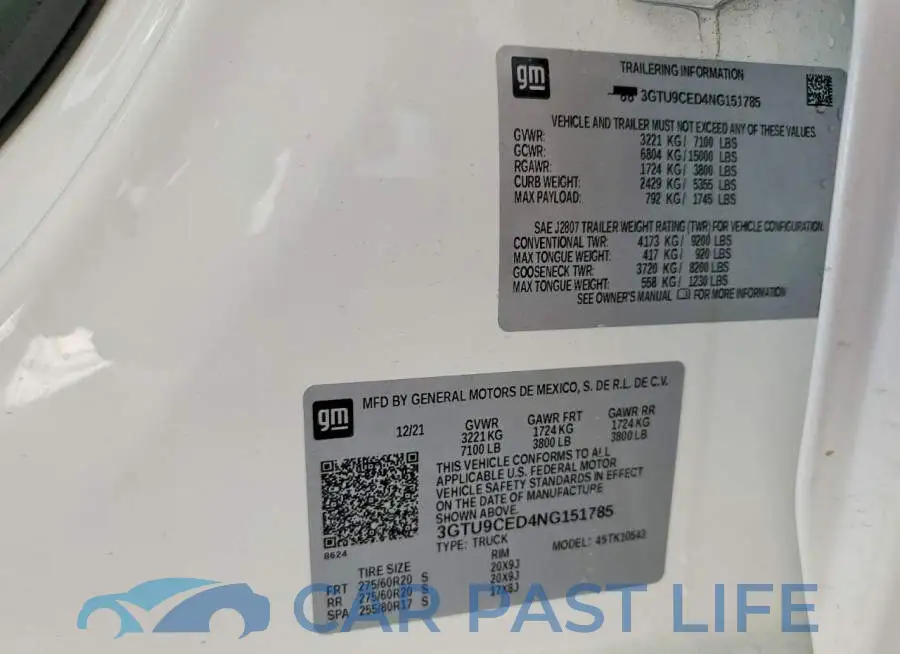 3GTU9CED4NG151785# 12