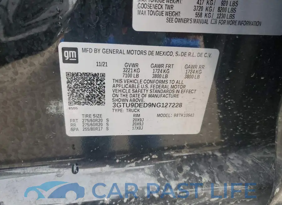 3GTU9DED9NG127228# 12