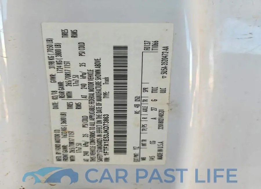 1FTFX1E53JKD73863# 12