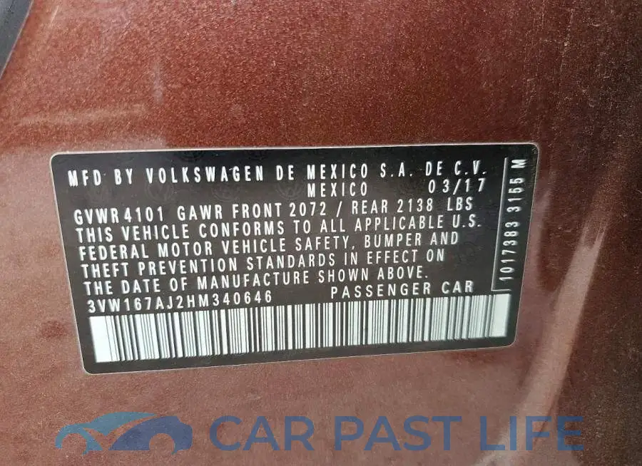 3VW167AJ2HM340646# 12