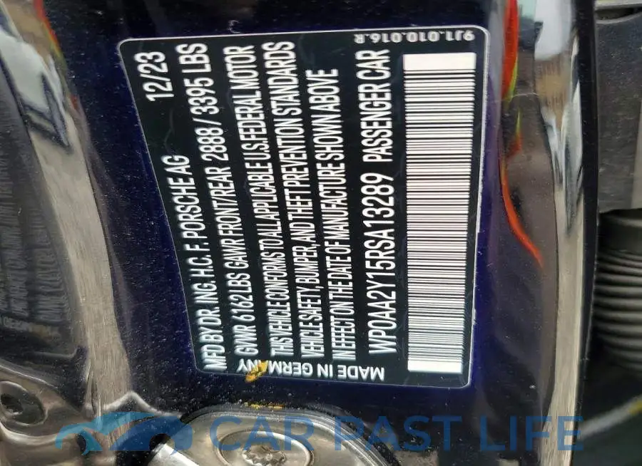 WP0AA2Y15RSA13289# 12