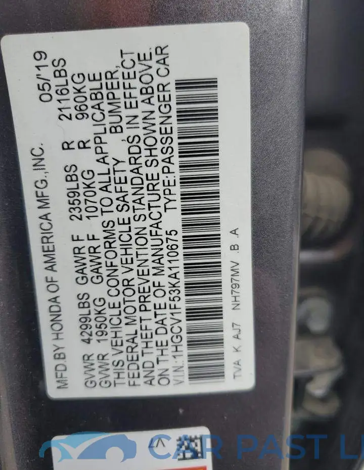 1HGCV1F53KA110675# 13