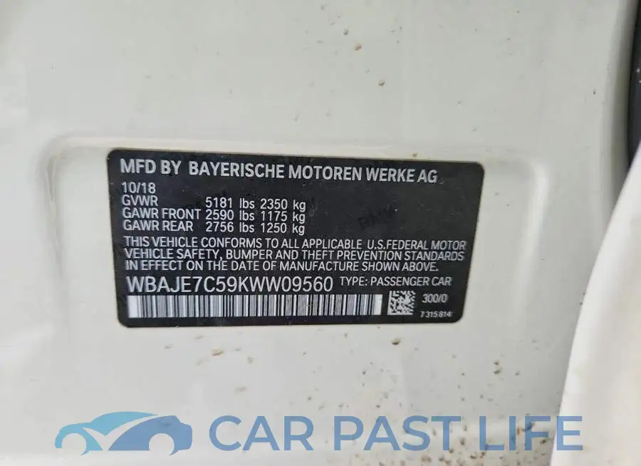 WBAJE7C59KWW09560# 12