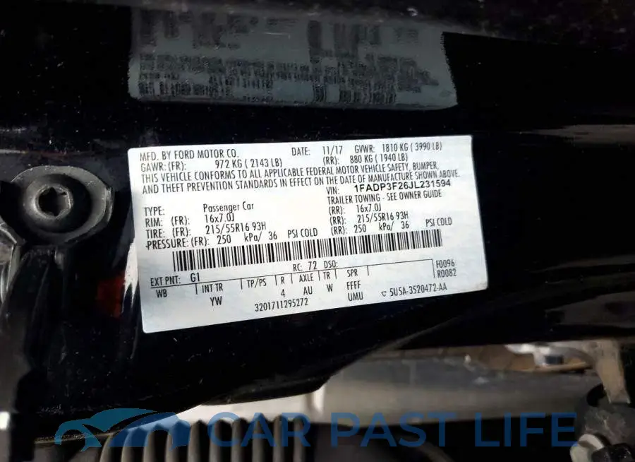 1FADP3F26JL231594# 12