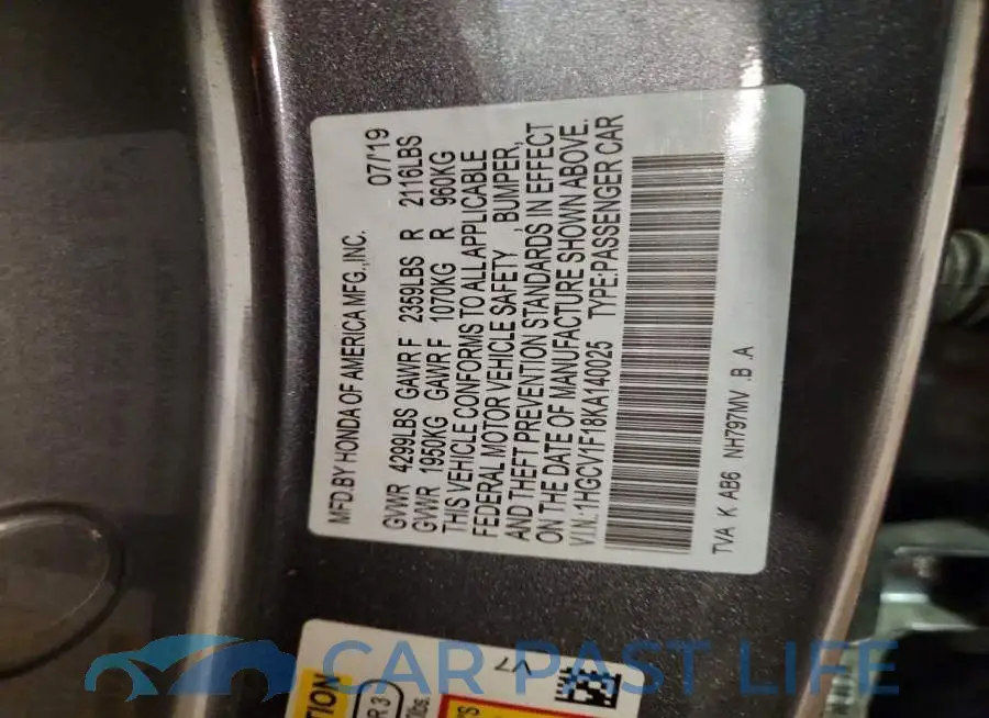 1HGCV1F18KA140025# 12