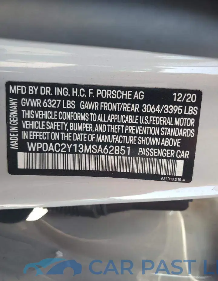 WP0AC2Y13MSA62851# 12