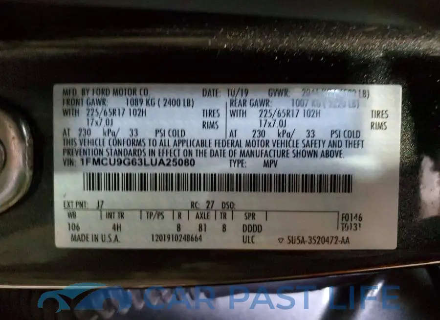 1FMCU9G63LUA25080# 14