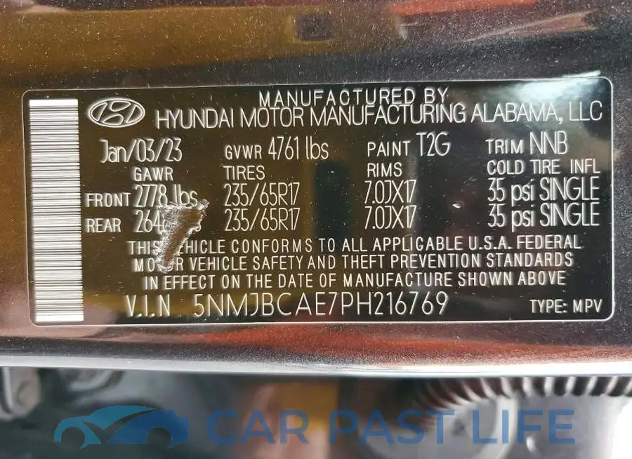 5NMJBCAE7PH216769# 14