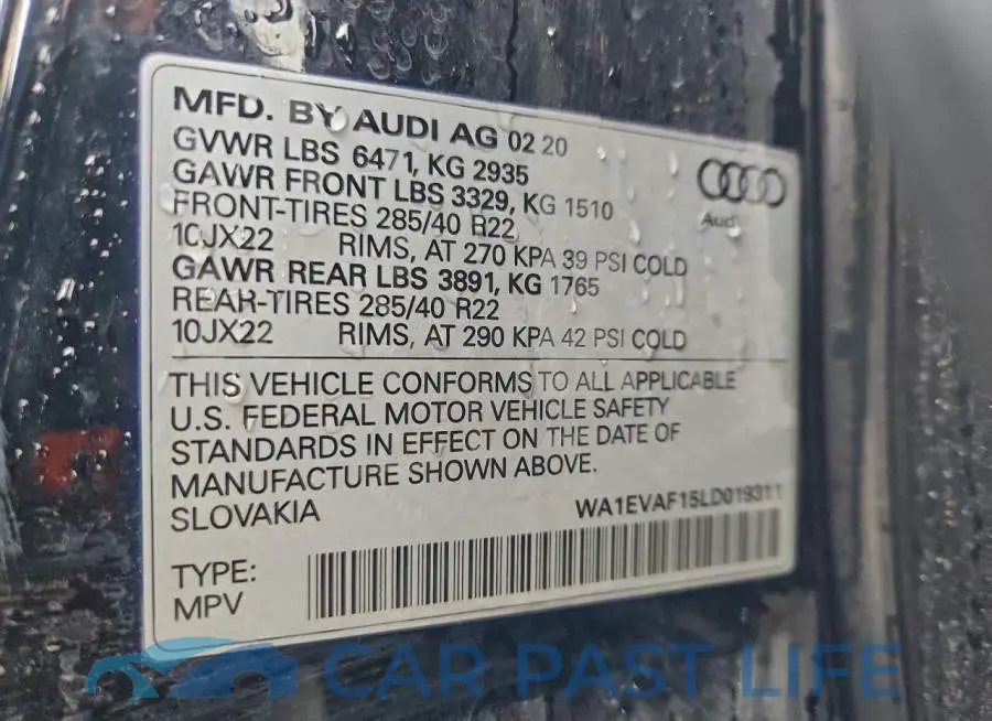 WA1EVAF15LD019311# 14
