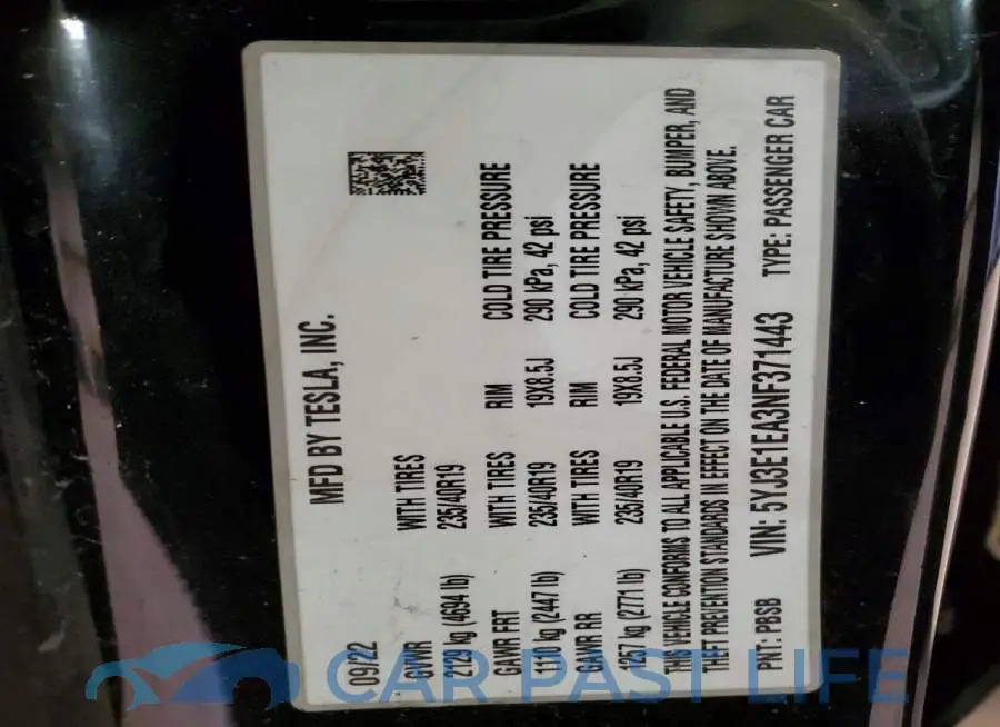 5YJ3E1EA3NF371443# 12