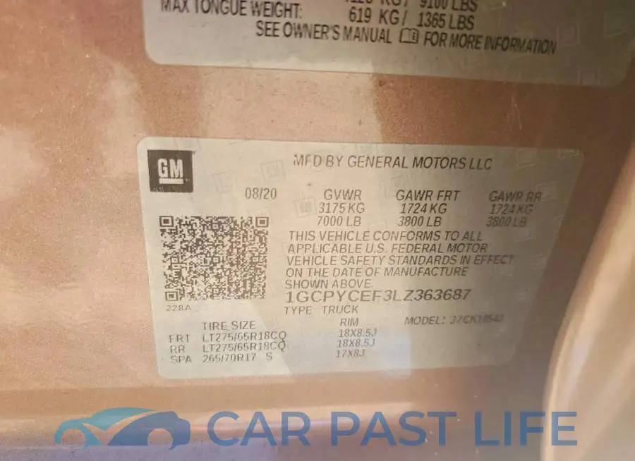 1GCPYCEF3LZ363687# 12