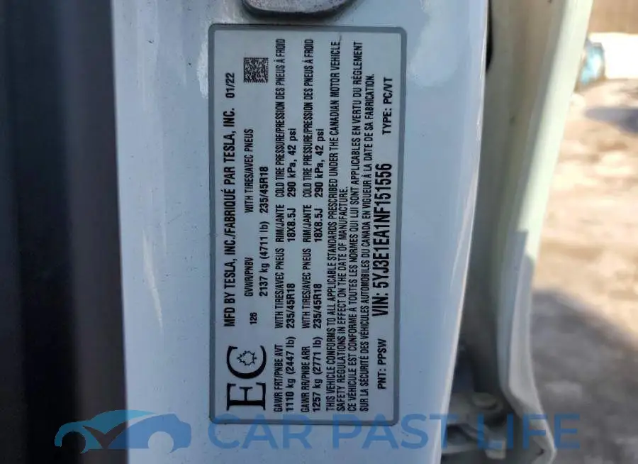 5YJ3E1EA1NF151556# 12