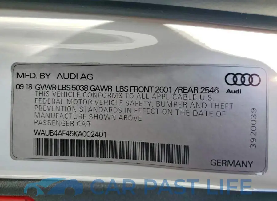 WAUB4AF45KA002401# 12
