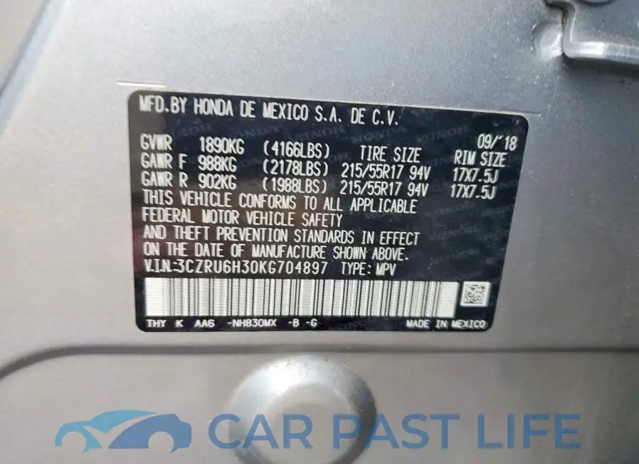 3CZRU6H30KG704897# 12