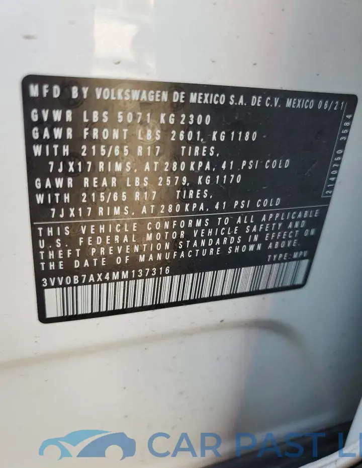 3VV0B7AX4MM137316# 12