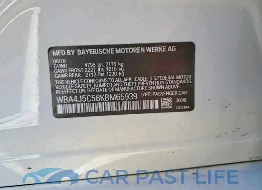 WBA4J5C58KBM65939# 12